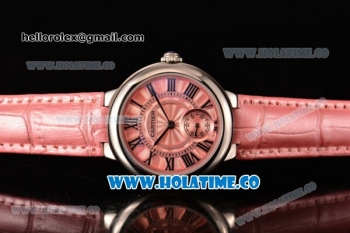 Cartier Ballon Bleu De Small Swiss Quartz Steel Case with Pink Dial Roman Numeral Markers and Pink Leather Strap