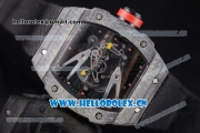 Richard Mille RM027-2 Miyota 9015 Automatic Carbon Fiber Case with Skeleton Dial Dot Markers and Black Nylon Strap