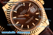 Rolex Day-Date Asia 2813 Automatic Yellow Gold Case with Brown Leather Strap Stick Markers and Brown Dial