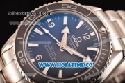 Omega Planet Ocean Clone Omega 8500 Automatic Steel Case/Bracelet with White Stick Markers and Black Dial (EF)