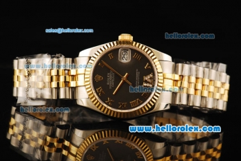 Rolex Datejust Automatic Movement ETA Coating Case with Gold Bezel and Two Tone Strap