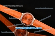 Cartier Ballon Bleu Swiss Quartz Rose Gold Case with Orange Leather Strap Diamond Bezel and Orange Dial