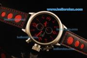 U-Boat Italo Fontana Chronograph Miyota Quartz Movement Steel Case with Black Dial and Red Markers-Black Leather Strap