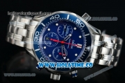 Omega Seamaster Diver 300M Co-Axial Chrono Swiss Valjoux 7753 Automatic Steel Case with Blue Dial White Markers and Blue Inner Bezel - 1:1 Original