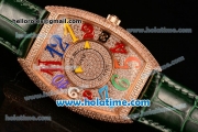 Franck Muller Cintree Curvex Swiss Quartz Rose Gold/Diamonds Case with Diamonds Dial and Colorful Arabic Numeral Markers