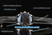 Breitling Transocean Chronograph GMT Swiss Valjoux 7750 Automatic Steel Case with Black Leather Bracelet Silver Markers and Black Dial