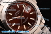 Rolex Datejust II Asia 2813 Automatic Steel Case with Brown Dial and White Stick Markers - ETA Coating Super LumiNova