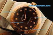 Omega Constellation Swiss ETA Quartz Movement Rose Gold Bezel with Brown Dial and Diamond Markers - Lady Model