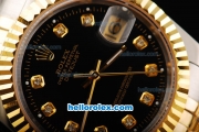 Rolex Datejust Swiss ETA 2836 Automatic Movement Black Dial with Diamond Markers and Gold Bezel-18K Gold Never Fade