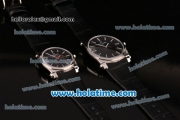 Patek Philippe Gondolo Japanese Miyota Quartz Steel Case with Black Leather Bracelet Stick Markers and Black Dial