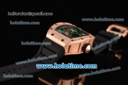 Richard Mille Tourbillon RM 057 Dragon Swiss ETA 2824 Automatic Rose Gold&Diamonds Case with Black Rubber Strap and Green Dragon Dial