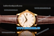Patek Philippe Calatrava Miyota 9015 Automatic Yellow Gold Case with White Dial and Brown Leather Strap - Stick Markers