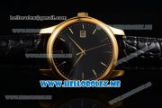 Patek Philippe Calatrava Miyota Quartz Yellow Gold Case with Black Dial and Black Leather Strap Stick Markers