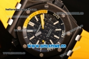 Audemars Piguet Royal Oak Offshore Diver Asia Automatic PVD Case with Black Dial Yellow Rubber Strap and White Stick Markers (EF)