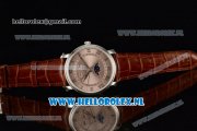 BlancPain Villeret Moonphase & Complete Calendar Miyota 9015 Automatic Steel Case with Silver Dial Roman Numeral Markers and Red Genuine Leather Strap (EF)