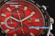 Ferrari Chrono Miyota OS20 Quartz Steel Case PVD Bezel with Steel Strap and Red Dial Stick Markers