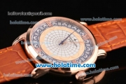 Vacheron Constantin Metiers D Art Miyota OS2035 Quartz Rose Gold Case with White Dial and Brown Leather Strap