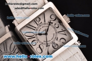Franck Muller Master Square Swiss Quartz Steel Case with White Dial Numeral Markers and White Leather Strap