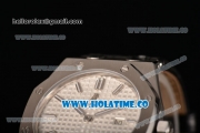 Audemars Piguet Royal Oak Lady Swiss Quartz Steel Case with Black Leather Strap White Dial and Stick Markers