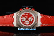 Audemars Piguet Royal Oak Offshore Japanese Miyota Quartz Movement with Red/White Dial and Silver Case-Red Leather Strap