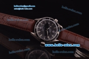 Omega Seamaster Planet Ocean Swiss ETA 2836 Automatic Steel Case with Black Dial and Brown Leather Strap