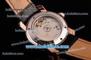 Vacheron Constantin Malte Asia 2813 Automatic Rose Gold Case with Black Leather Strap White Dial and Stick Markers