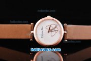 Christian Dior Quartz Movement with Rose Gold Case and Butterfly Design Dial-Brown Leather Strap