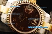 Rolex Datejust Automatic Movement ETA Coating Case with Brown Dial and Gold Roman Numerals