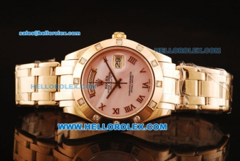 Rolex Day-Date Automatic Rose Gold Case with Diamond Bezel and Pink Dial-Rose Gold Strap