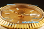 Rolex Datejust II Swiss ETA 2836 Automatic Full Steel with Yellow Gold Bezel and Rose Gold Dial-Stick Markers