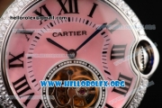 Cartier Ballon Bleu De Tourbillon Swiss Tourbillon Manual Winding Steel Case with Pink Dial Pink Leather Strap and Roman Numeral Markers