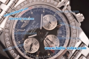 Breitling Chronomat B01 GMT Swiss Valjoux 7750 Automatic Steel Case/Strap with Diamond Bezel and Black Dial