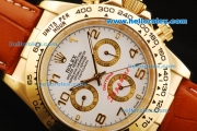 Rolex Daytona Automatic Gold Case with White Dial and Gold Number Marking-Leather Strap