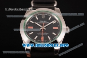 Rolex Milgauss Asia Automatic Steel Case with Black Dial Stick Markers and Black Nylon Strap