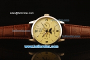 Jaeger Lecoultre Automatic Steel Case with Beige Dial and Brown Leather Strap