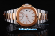 Patek Philippe Geneve Nautilus Automatic with White Dial and Gold Bezel