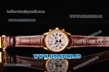 Longines Master Moonphase Chrono Swiss Valjoux 7751 Automatic Yellow Gold Case with White Dial and Roman Numeral Markers - 1:1 Original