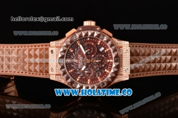 Hublot Big Bang Aero Bang Chrono Miyota Quartz Rose Gold/Diamonds Case with Brown Skeleton Dial Silver Markers and Brown Ceramic Bezel