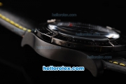 Breitling Avenger Chronograph Quartz Movement PVD Case with Black Dial and Yellow Numeral Marker-Black Leather Strap