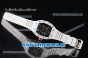 Richard Mille RM 055 Miyota 9015 Automatic Ceramic Case with Skeleton Dial and Dot Markers White Rubber Strap