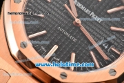 Audemars Piguet Royal Oak Swiss ETA 2824 Automatic Full Rose Gold with Sitck Markers and Black Dial - 1:1 Original