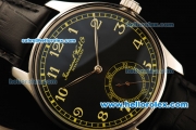 IWC Portuguese Manual Winding Movement Steel Case with Yellow Markers and Black Leather Strap