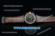 Hublot Classic Fusion Chronograph Swiss Valjoux 7750 Automatic Rose Gold Case with Black Dial Stick Markers and Brown Genuine Leather Strap