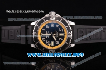 Breitling Superocean 42 Swiss ETA 2824 Automatic Steel Case with Black Dial and Arabic Numeral Markers - Yellow Inner Bezel