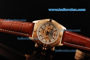 Breitling Chronomat B01 Chronograph Miyota Quartz Movement Rose Gold Case with Rose Gold Stick Markers and Brown Leather Strap