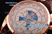 Breitling Transocean Chronograph Unitime Chrono Swiss Valjoux 7750-SHG Automatic Rose Gold Case with Brown Leather Strap White Dial Stick Markers