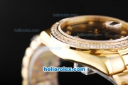 Rolex Day Date II Automatic Movement Full Gold with Diamond Bezel-Black Dial and Diamond Markers