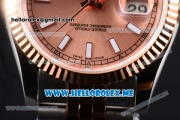 Rolex Datejust Clone Rolex 3135 Automatic Two Tone Case/Bracelet with Rose Gold Dial and Stick Markers (BP)