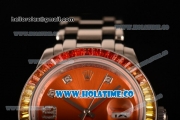 Rolex Datejust Pearlmaster Asia 2813 Automatic Full Steel with Orange Dial and Diamonds Markers - Rainbow Diamoand Bezel (BP)