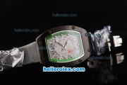 Richard Mille RM007 PVD Case with White Number Markers-Green Border and Black Leather Strap